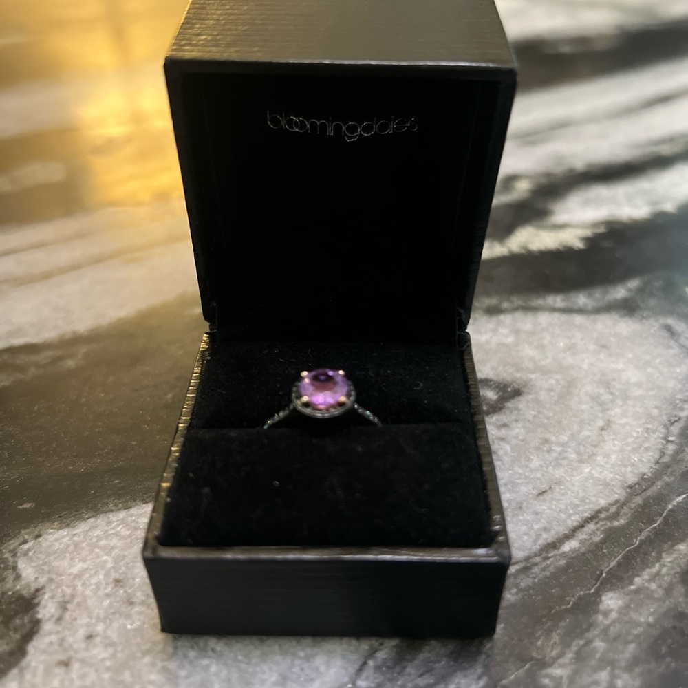 Amethyst and Black Diamond Rose Gold Ring - Picture 2 of 7
